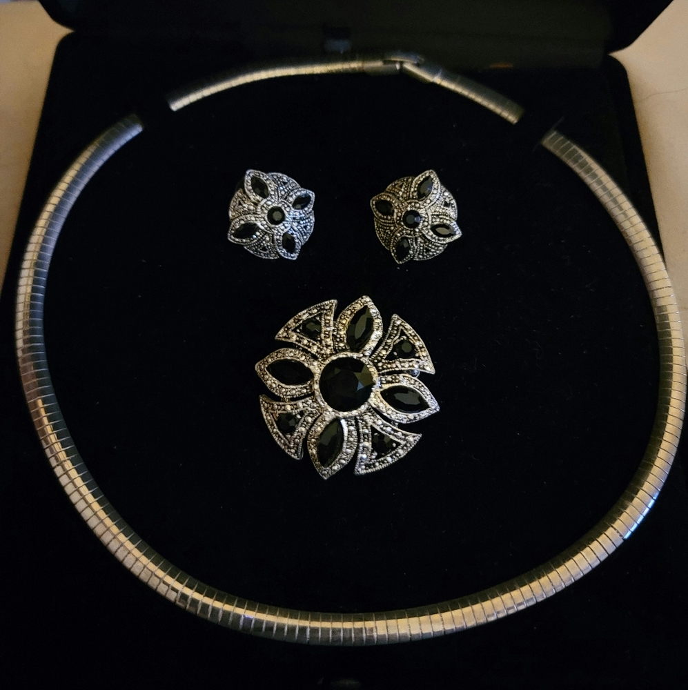 Black Onyx, Coin Silver four piece set